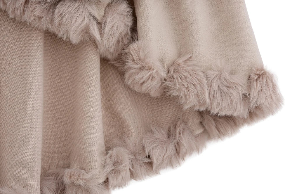 Double Layer Faux Fur Trim Womens Knitted Poncho Shawl Warm Cape Multiple Colors Ideal for Fall and Winter Daily and Formal Wear