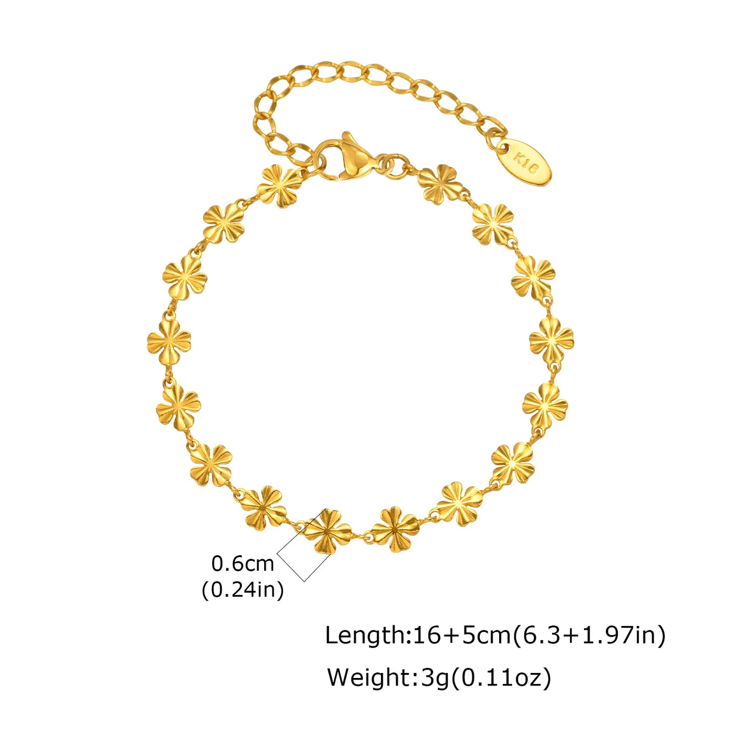 Elegant Four Leaf Clover Bracelet - Gold Plated Stainless Steel Flower Charm Bangle