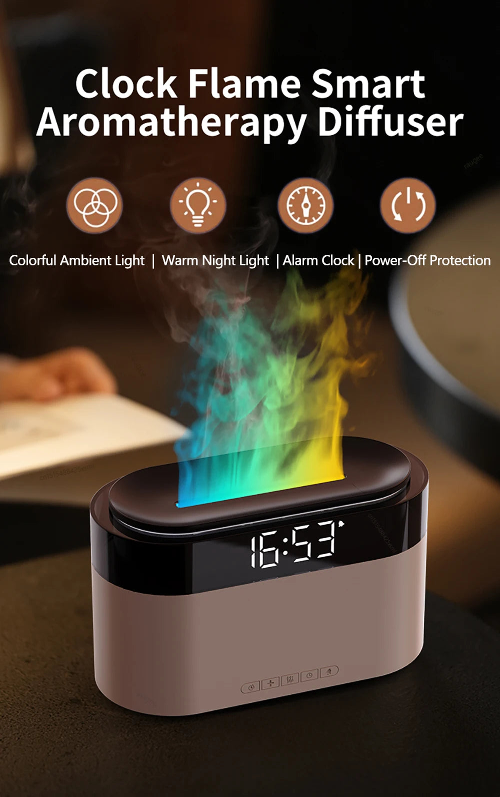 Aroma Air Humidifier Essential Oil Diffuser - Fire Flame Humidifier with Alarm Clock Remote Control