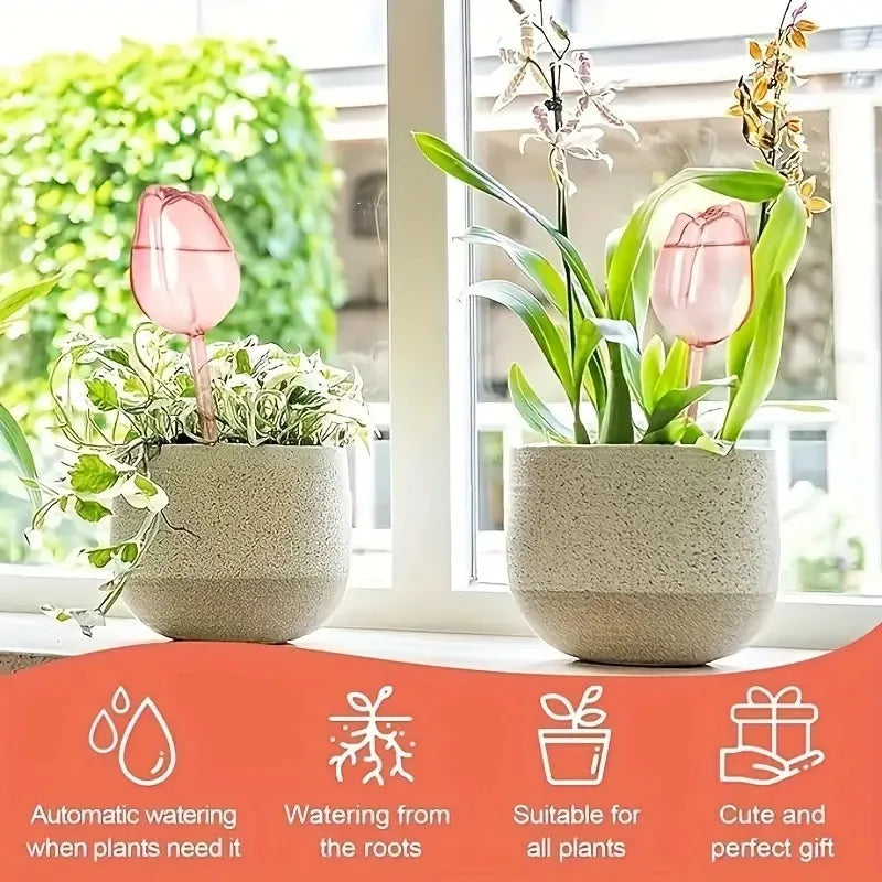 Pink Tulip Plant Watering Balls - Automatic Plant Drippers for Indoor & Outdoor Plants