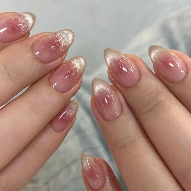 24pcs French Almond Press on Nails Simple False Nails Wearable Stick-on Nail Fake Nails Uñas Postizas Mujer Накладные Ногти 네일팁
