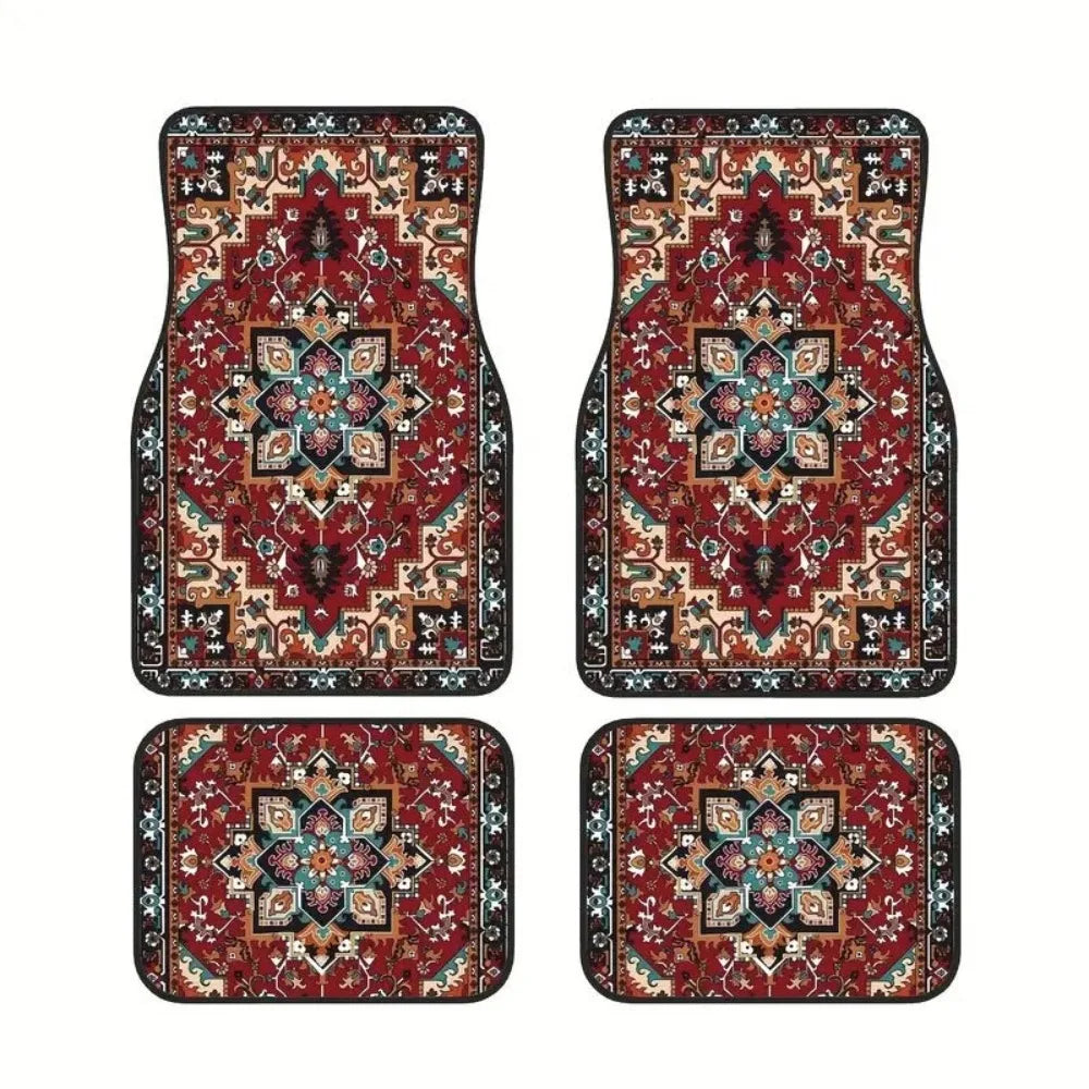 4Pcs Bohemian Car Floor Mats Rubber Back Heavy Duty Persian Carpet Car Decoration Dirty Resistant Car Floor Protector Rugs