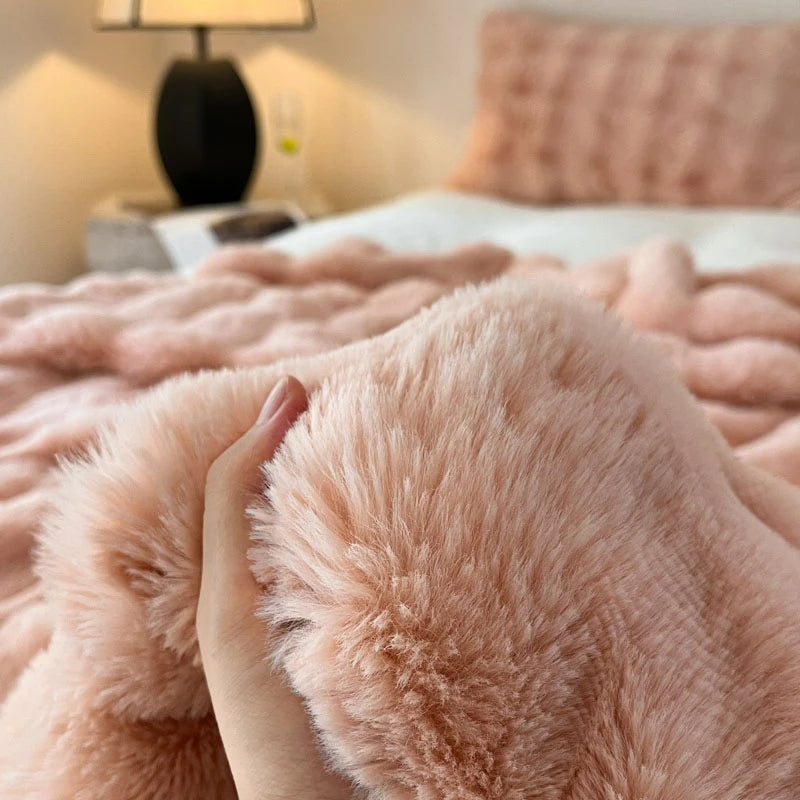 Luxury Faux Fur Rabbit Fur Thickened Blanket, Winter Soft Blanket Throw for Home Bed Sofa Cover 100X150cm 150X200cm 200X230cm
