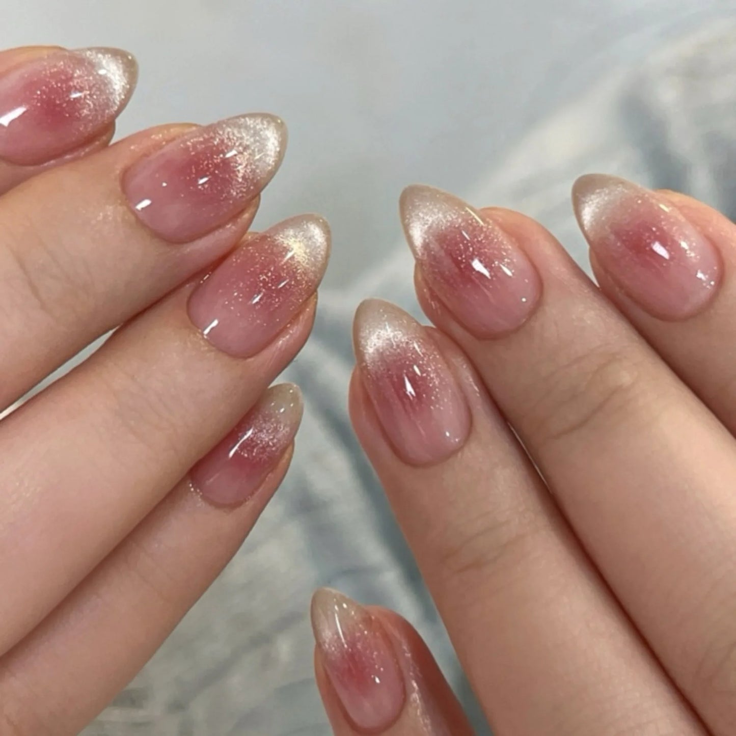 24pcs French Almond Press on Nails Simple False Nails Wearable Stick-on Nail Fake Nails Uñas Postizas Mujer Накладные Ногти 네일팁