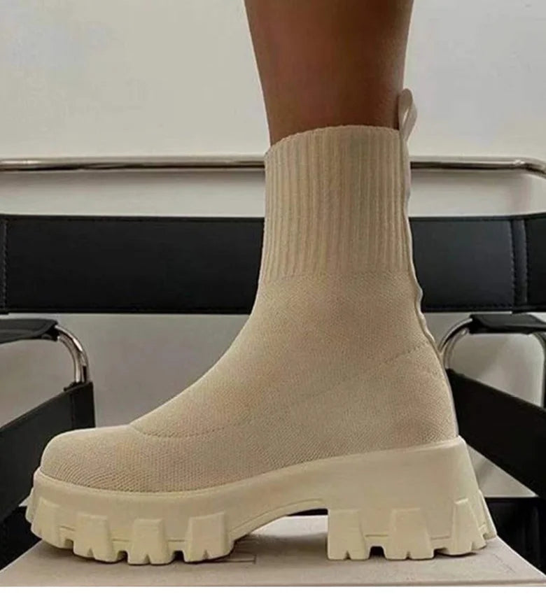 CloudStep Luxe Platform Sock Shoes Boots – Chunky Knit Stretch Boots with Heels | Trendy Women’s Fashion Streetwear Shoes