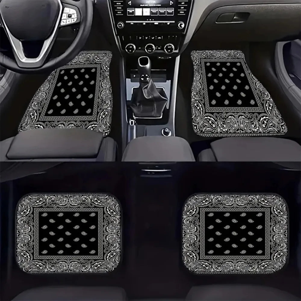 4Pcs Bohemian Car Floor Mats Rubber Back Heavy Duty Persian Carpet Dirty Resistant Car Decoration Car Floor Protector Rugs
