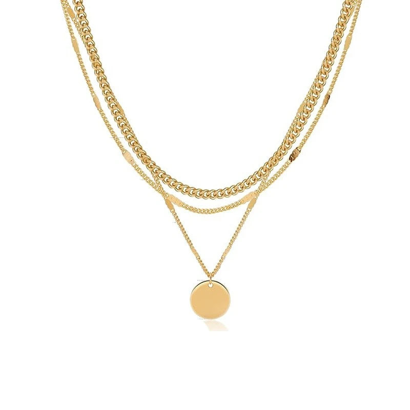 LENNIK European Layered Necklace - Brass Gold Plated Choker Chain Jewelry