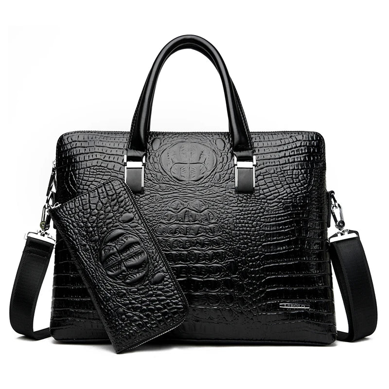 Alligator Briefcase Bag for Man PU Leather Crocodile Tote Handbag Laptop 14 Male Shoulder Business Messenger Crossbody Side Bag