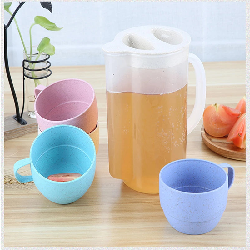Reusable Eco Friendly Plastic Biodegradable Wheat Straw Cup Drinking Cup Set Drinking Kettle Portable Kettle Set Picnic Sharing