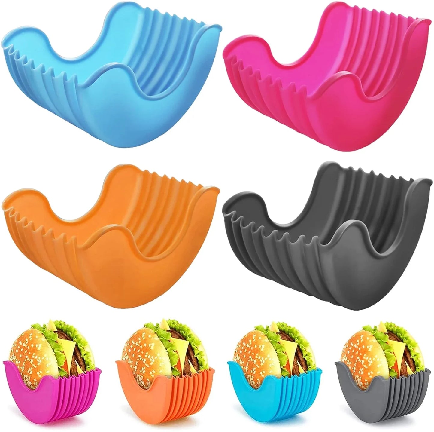 4PCS Adjustable Burger & Sandwich Holders – No-Mess Silicone Grips | The Ultimate Food Hack You’ll Wish You Had Sooner!