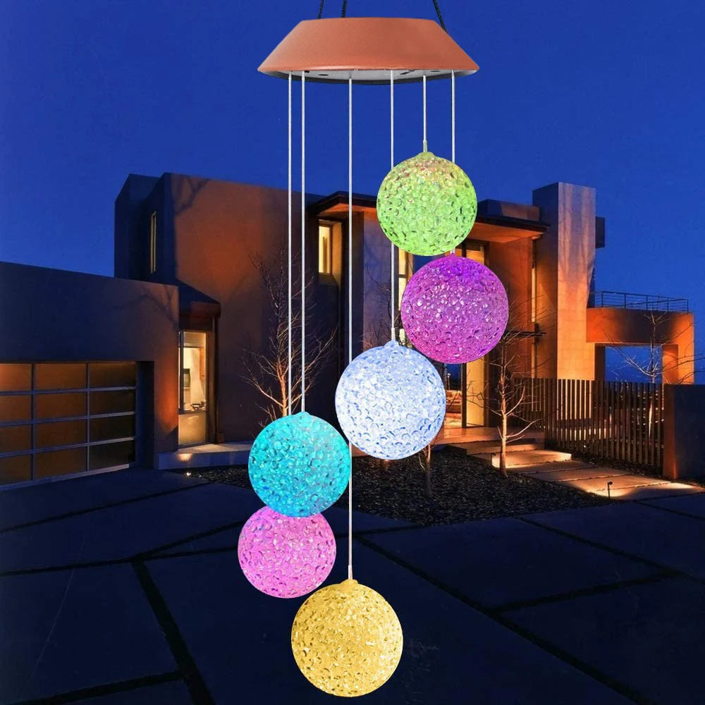 Solar Wind Chime Light - Color Changing LED Crystal Ball Hanging Lights for Garden Party Yard