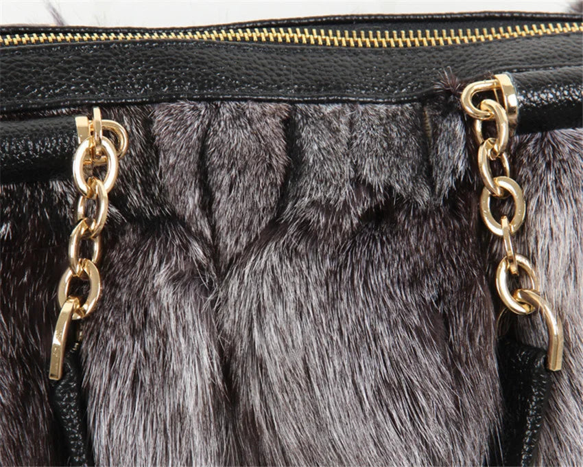2026 Luxury Real Fox Fur Bag Winter Women Handbag Designer Luxury Bag Evening Party Bags Leather High Quality Shoulder Bag Natural Fur Bag