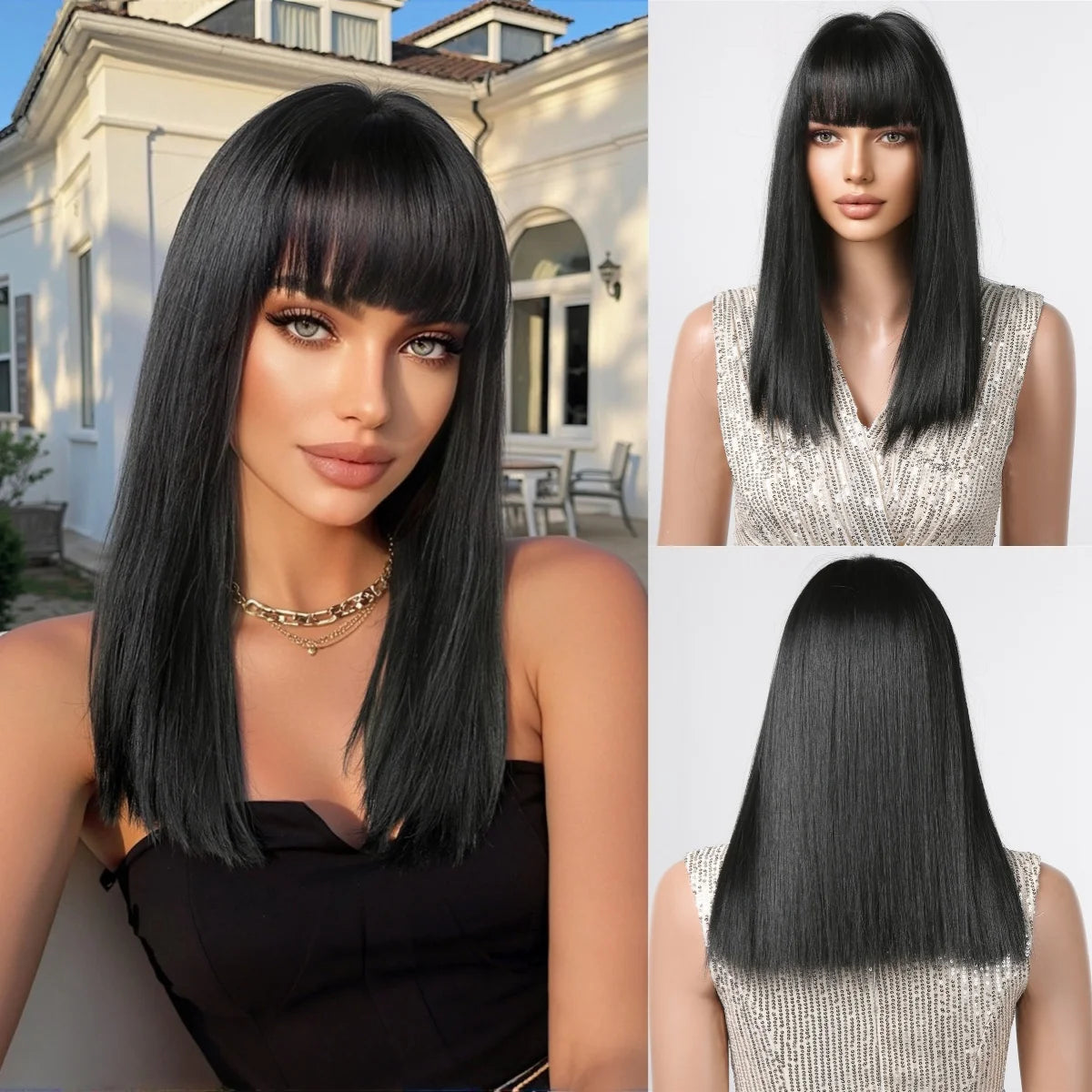 ALAN EATON Long Blonde Wigs for Women Synthetic Hair Wig with Fringe Ombre Color with Dark Roots Layered Wigs Heat Resistant