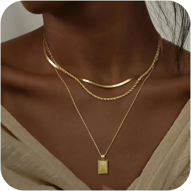 LENNIK European Layered Necklace - Brass Gold Plated Choker Chain Jewelry