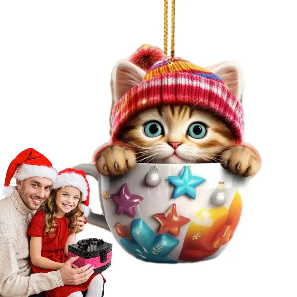 Christmas Tree Cat Pendant - Acrylic Fun Christmas Decorations Party Supplies