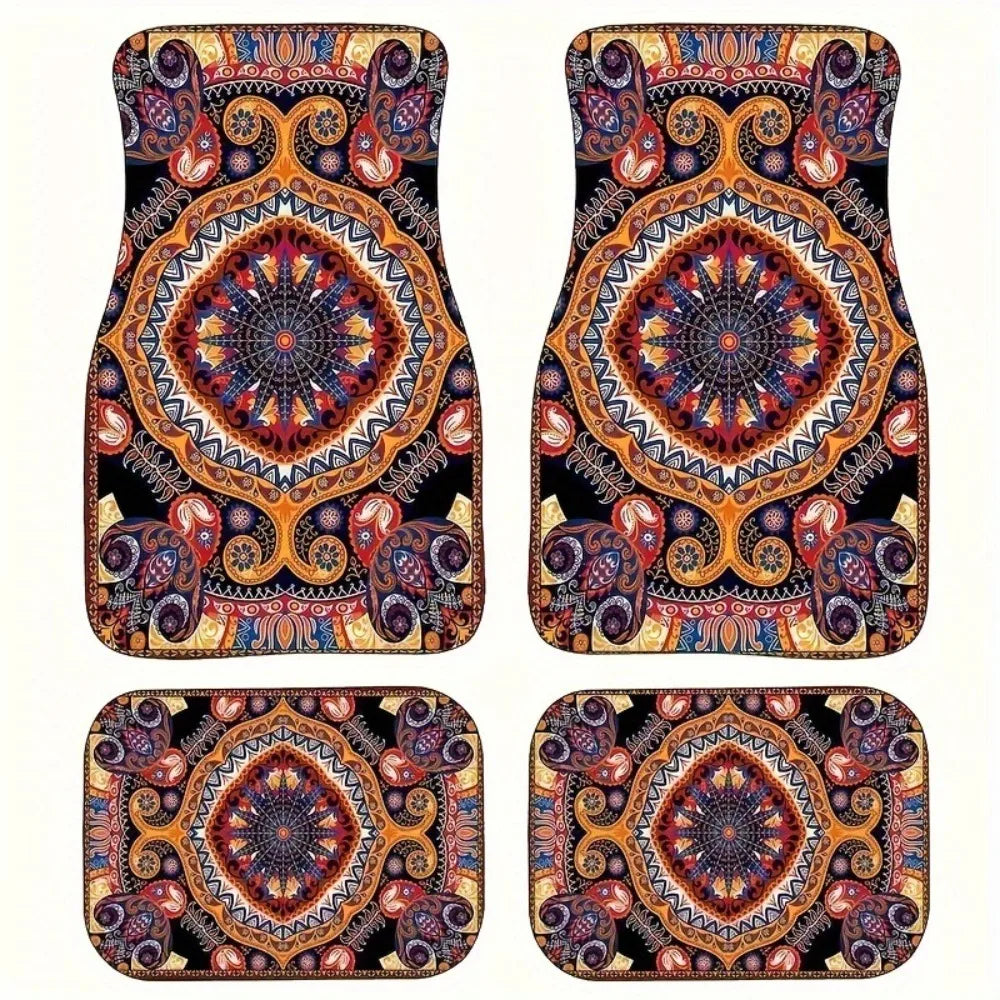 4Pcs Bohemian Car Floor Mats Rubber Back Heavy Duty Persian Carpet Dirty Resistant Car Decoration Car Floor Protector Rugs