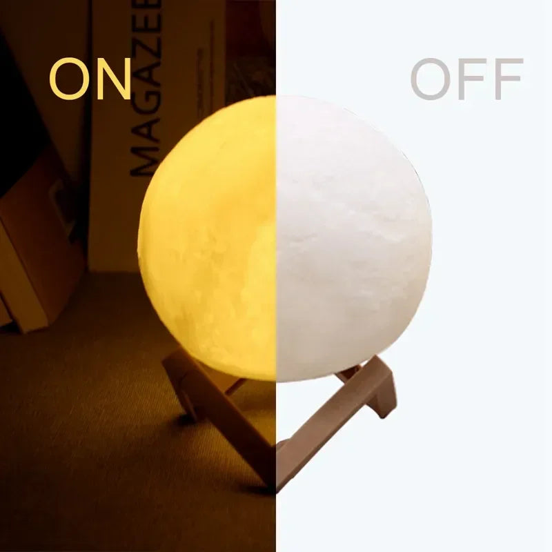LED Moon Night Light 8cm - Battery Powered Starry Lamp with Stand for Bedroom Decor