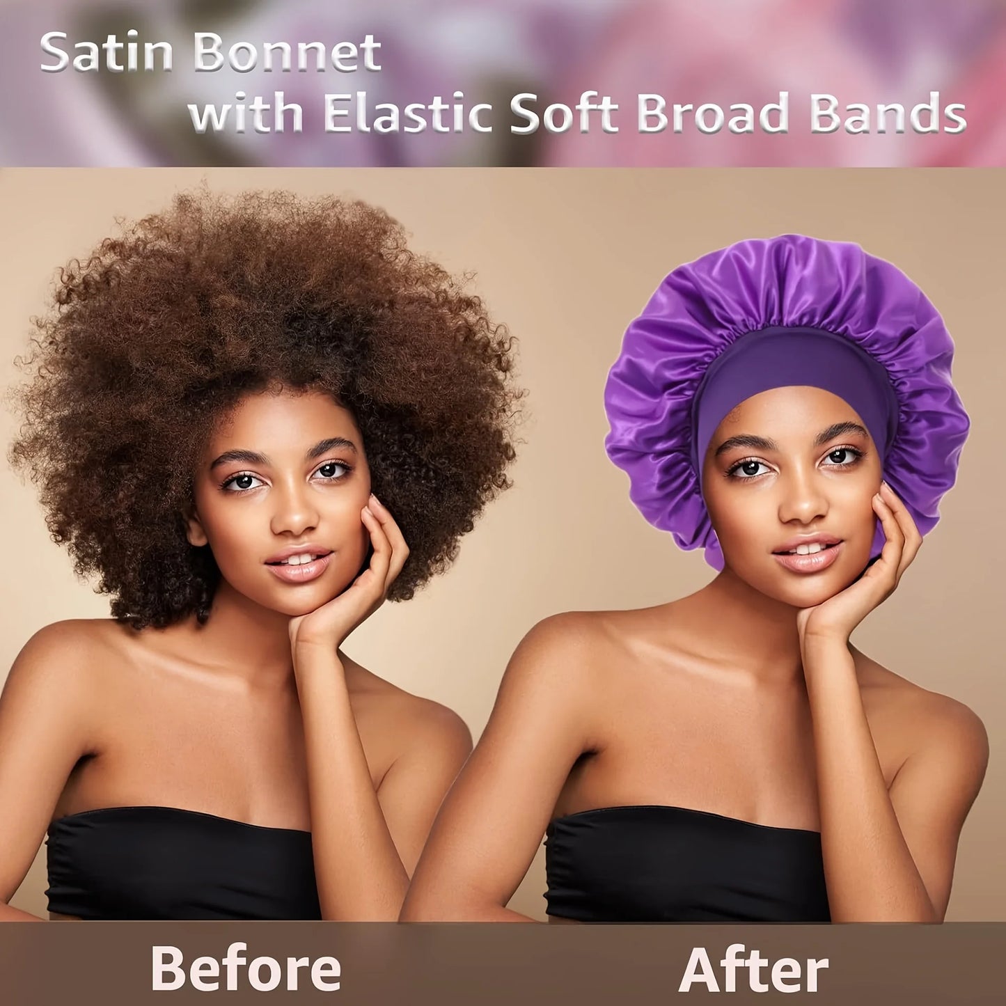 Women Satin Bonnet Wide Band Elastic Sleep Cap Hair Care Head Wrap Beauty Spa Bathing Hat Night Sleeping Cap for Curly Long Hair