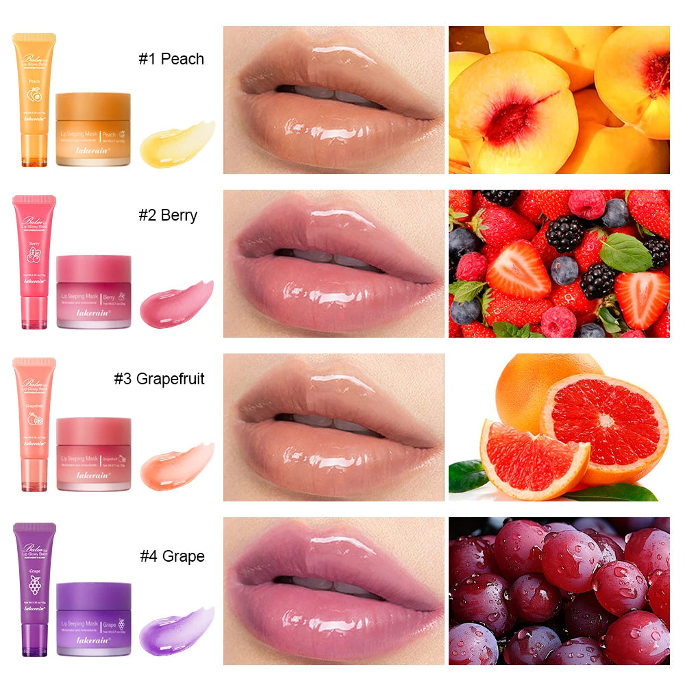 Lip Care Kit Moisturizing Lip Glowly Balm Sleeping Lip Mask Deep Hydrate Night Sleep Mask Reduce Lip Lines Remove Dead Skin