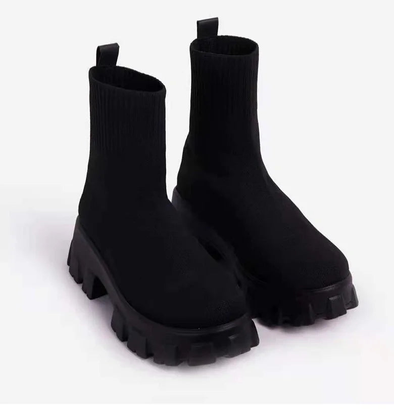CloudStep Luxe Platform Sock Shoes Boots – Chunky Knit Stretch Boots with Heels | Trendy Women’s Fashion Streetwear Shoes