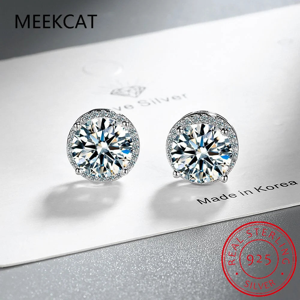 Earrings round halo diamond stud in sterling silver