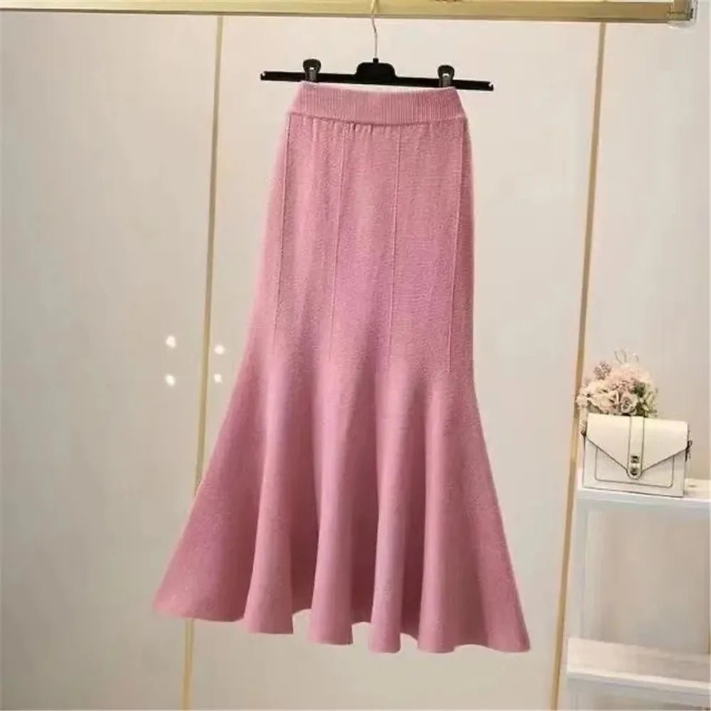 High Waist Knit Mermaid Skirt - Elegant Trumpet Style Long Skirt for Women