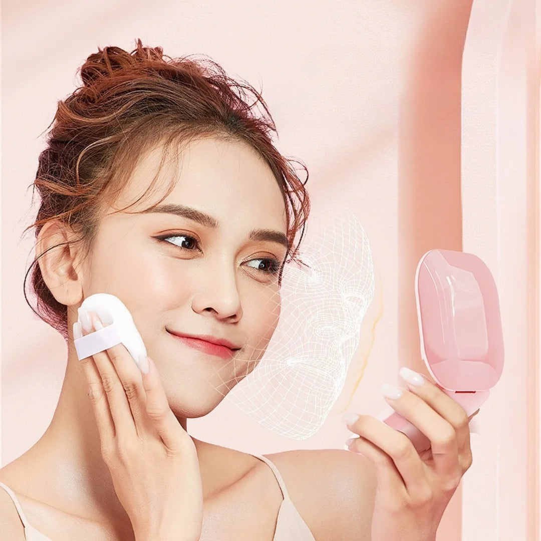 Portable Makeup Mirror with LED Fill Light Pocket Handheld Round Folding USB Charging Adjustable Hairdressing Tri Color Light