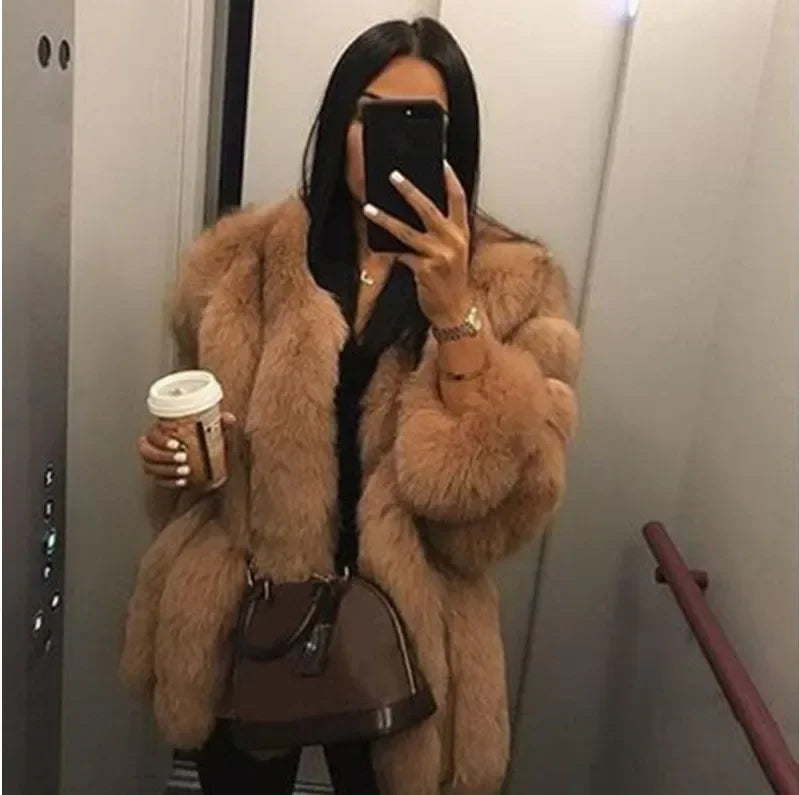 Luxe Faux Fur Jackets for Women Long Puff Sleeve Woman Coat Solid Short Warmth Outerwear Clause Ladies Elegant Streetwear