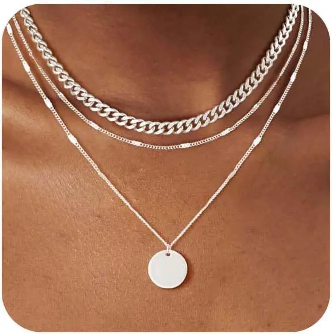 LENNIK European Layered Necklace - Brass Gold Plated Choker Chain Jewelry