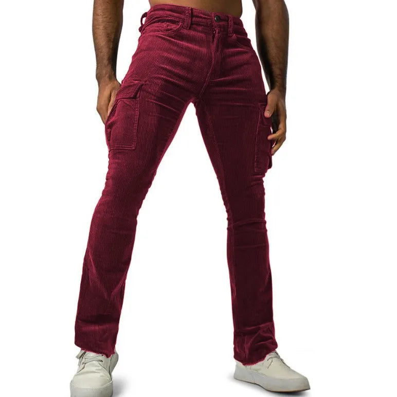 Men's Stretch Work Pants with Multiple Pockets Slim Fit Running Pants, Corduroy Casual Pants Breathable Street Style and Warm
