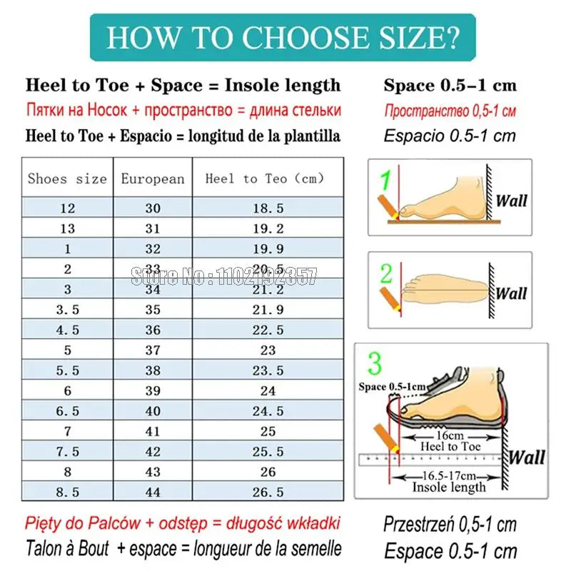 LED light up sneakers size chart and foot measurement guide