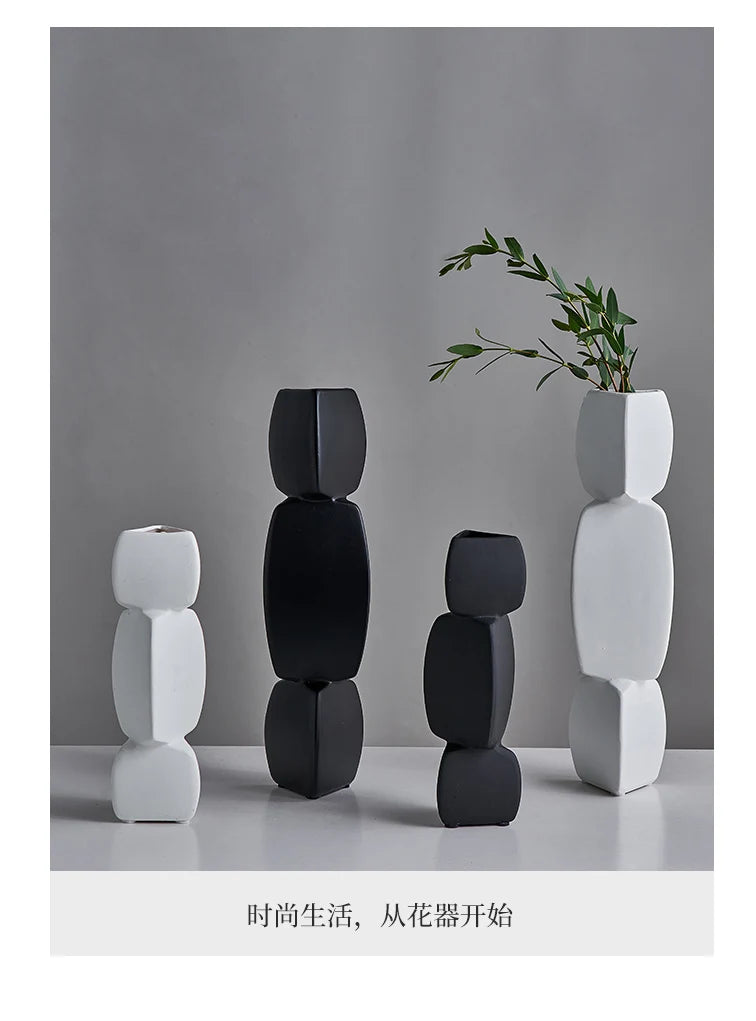 Modern Minimalist Black Vase - Nordic Style Home Decor Art Ornament for Living Room