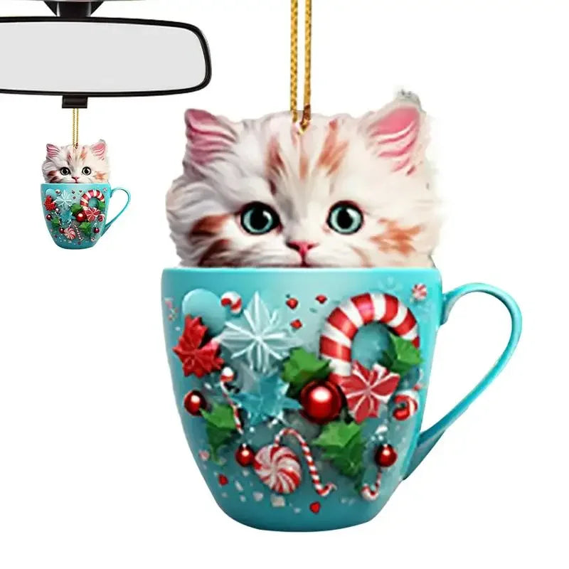 Christmas Tree Cat Pendant - Acrylic Fun Christmas Decorations Party Supplies