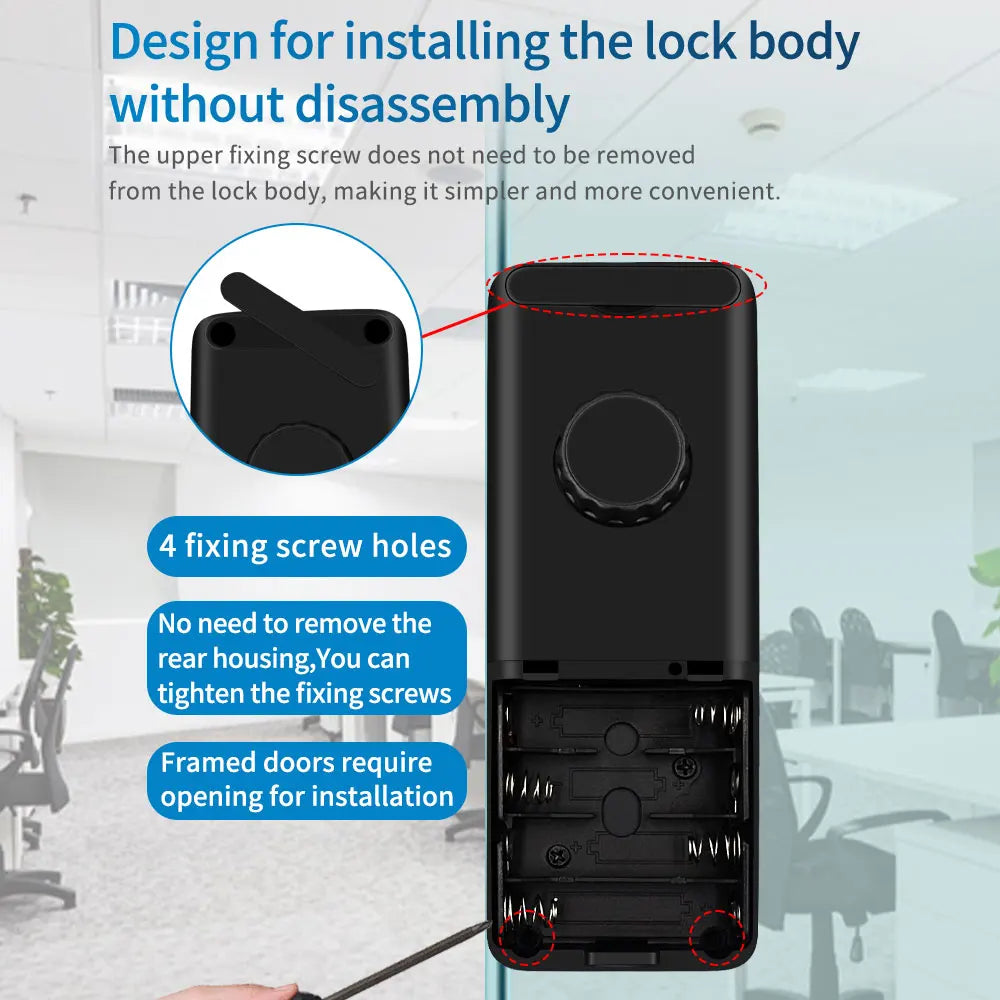 Lock App Bluetooth Smart Glass Door Lock Remote Unlock Fingerprint RFID IC Card Password with Time Attendance Record Report