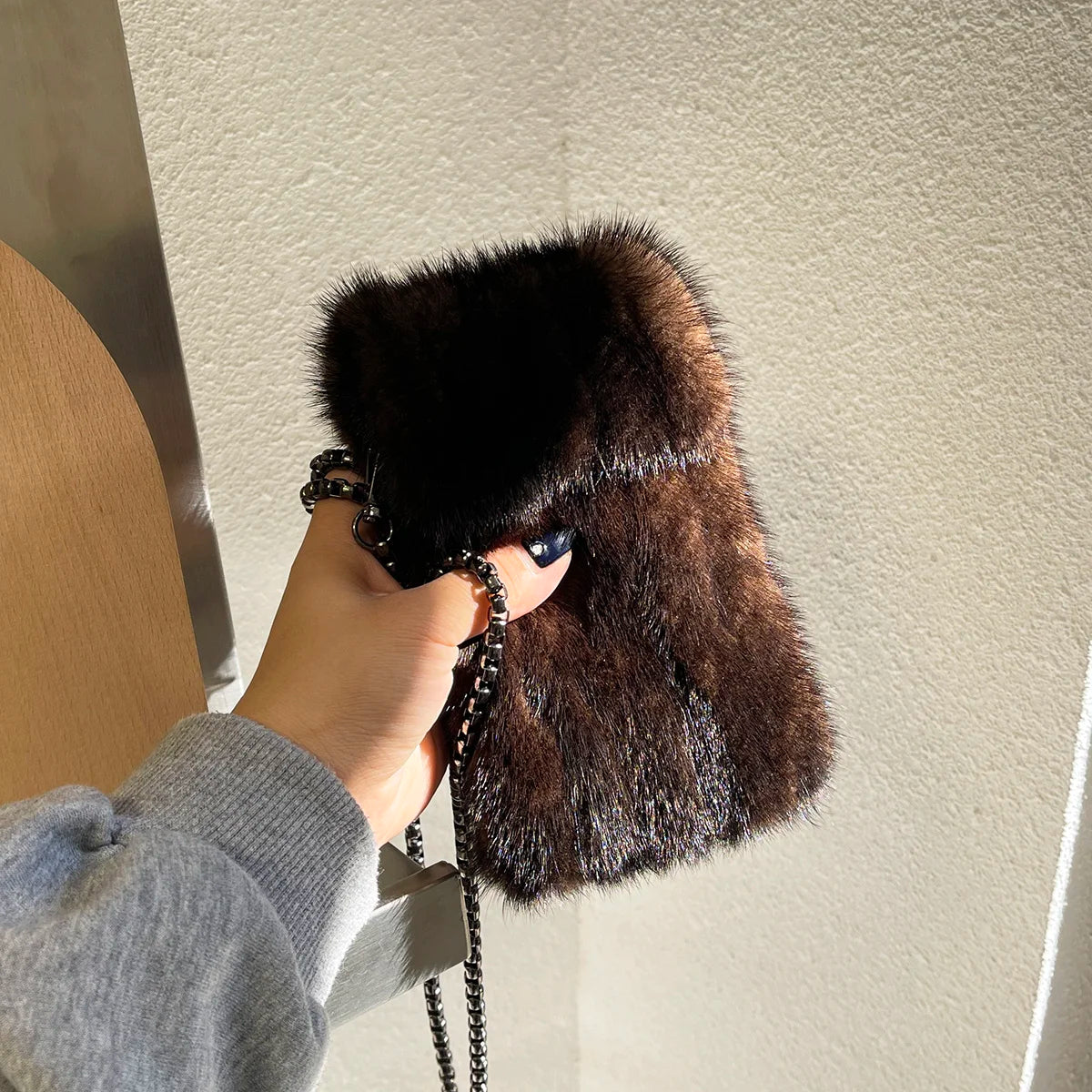 Real Mink Fur Bag Crossbody Bags For Women Phone Bag Lady Shoulder Bags Real Fur Bag Female Messenger Bag Winter Handbag Ladies