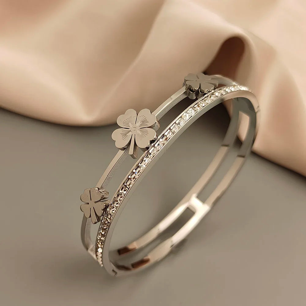 Four Leaf Clover Bracelet - 18K Gold Plated Stainless Steel Lucky Charm Jewelry