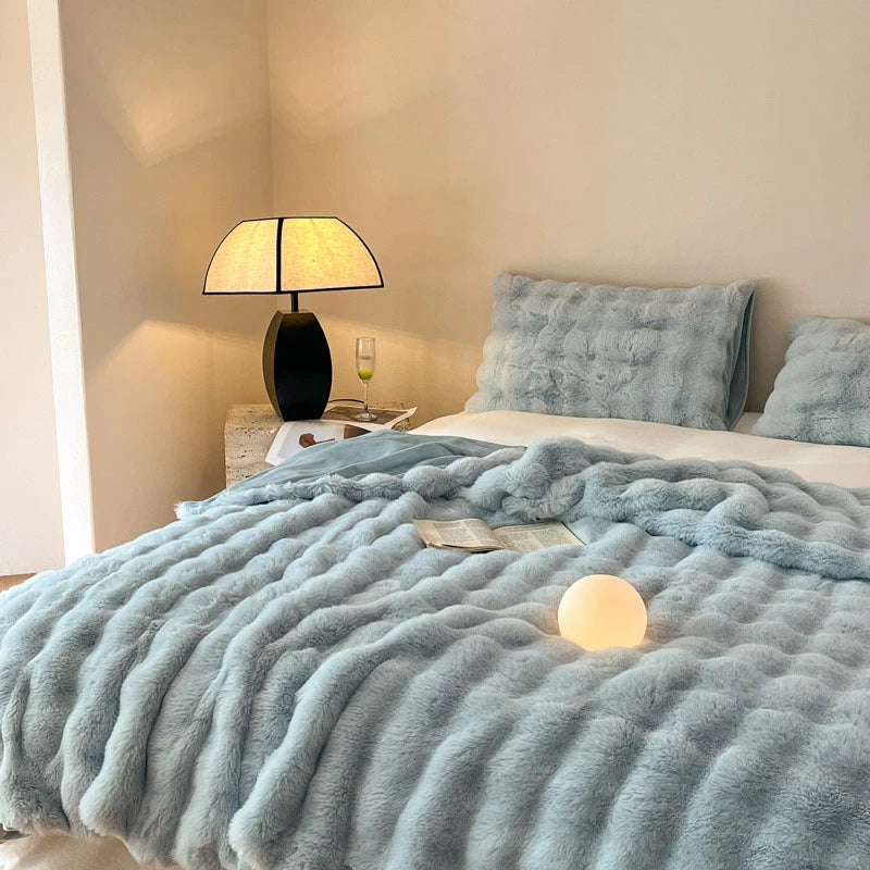 Luxury Faux Fur Rabbit Fur Thickened Blanket, Winter Soft Blanket Throw for Home Bed Sofa Cover 100X150cm 150X200cm 200X230cm
