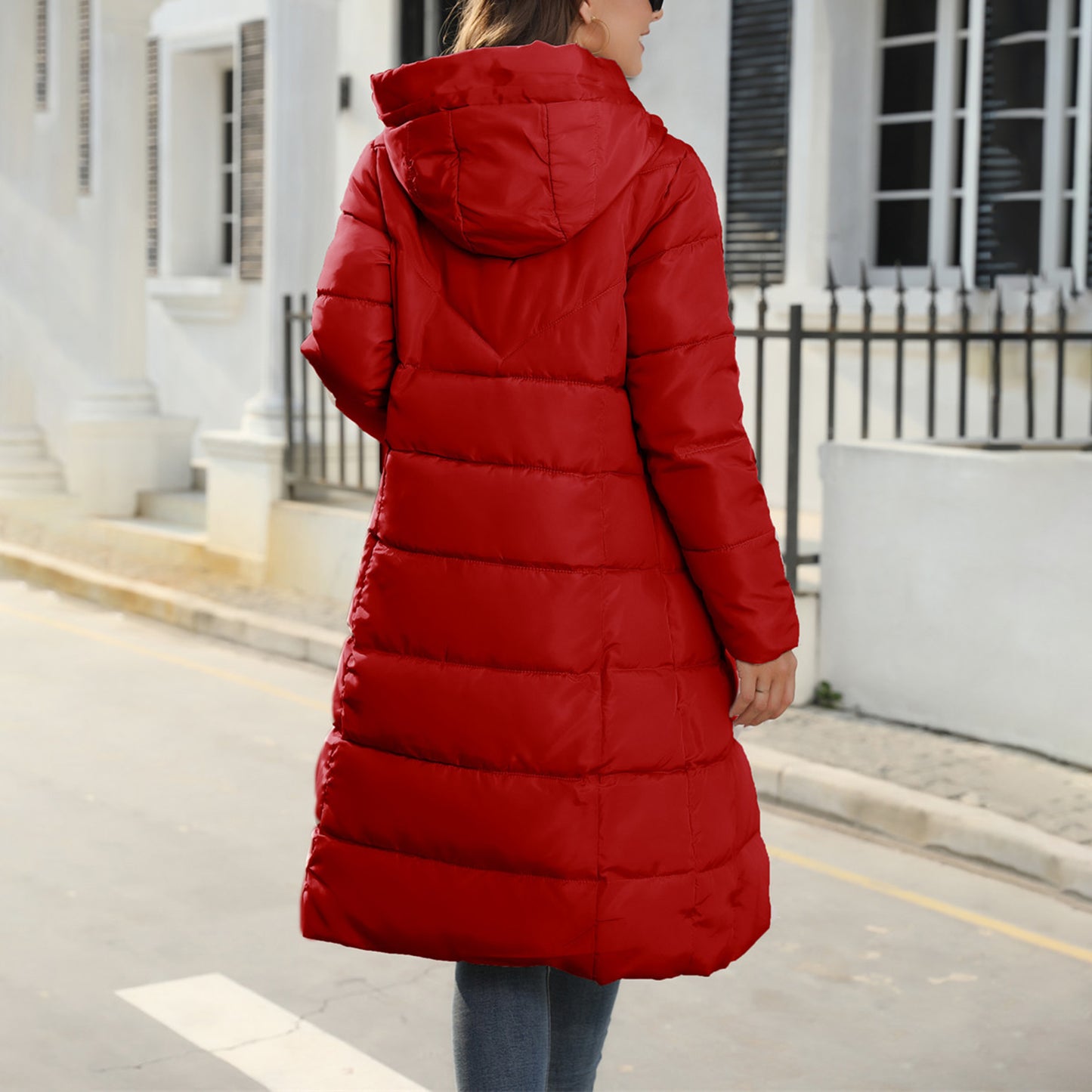 Women's Long Puffer Jacket Winter Warm Quilted Coat Long Sleeve Zip Up Outwear with Hood Casual Outfits Streetwear Autumn