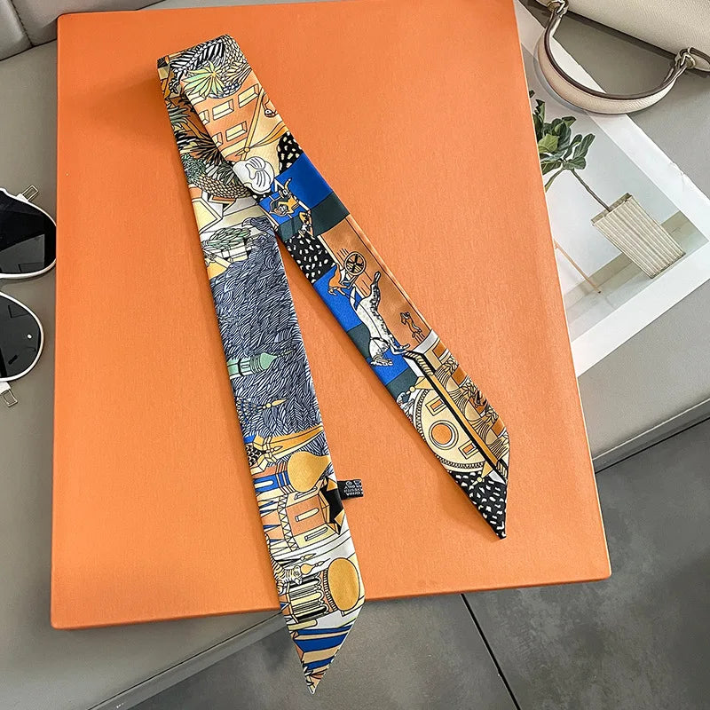 NEW 2026 Long Scarf for Women Narrow Ribbon Headband Female Neckerchief Handle Bag Band Bandana Hair Tie Accessories