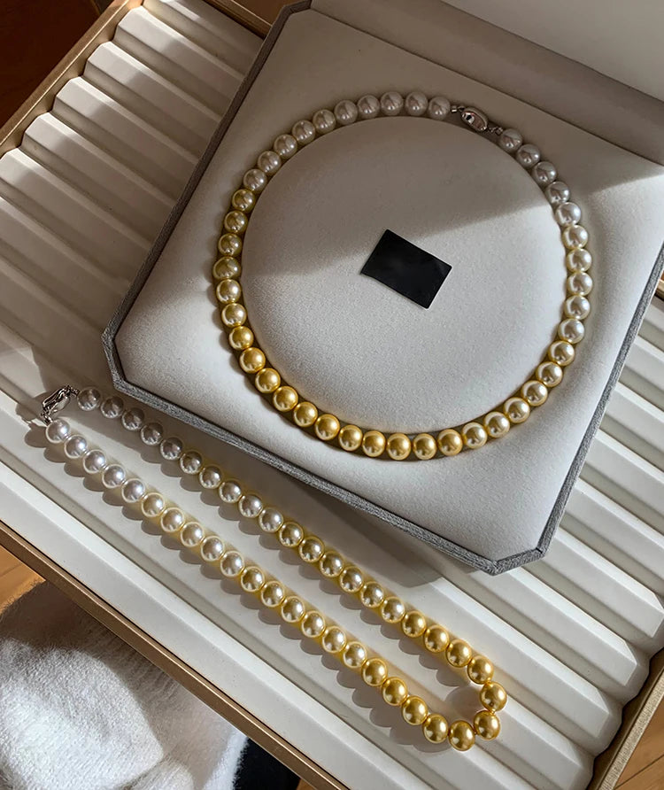 French elegant white gradient champagne pearl bead necklace for women's luxury accessories collarbone chain 2024 fashion jewelry