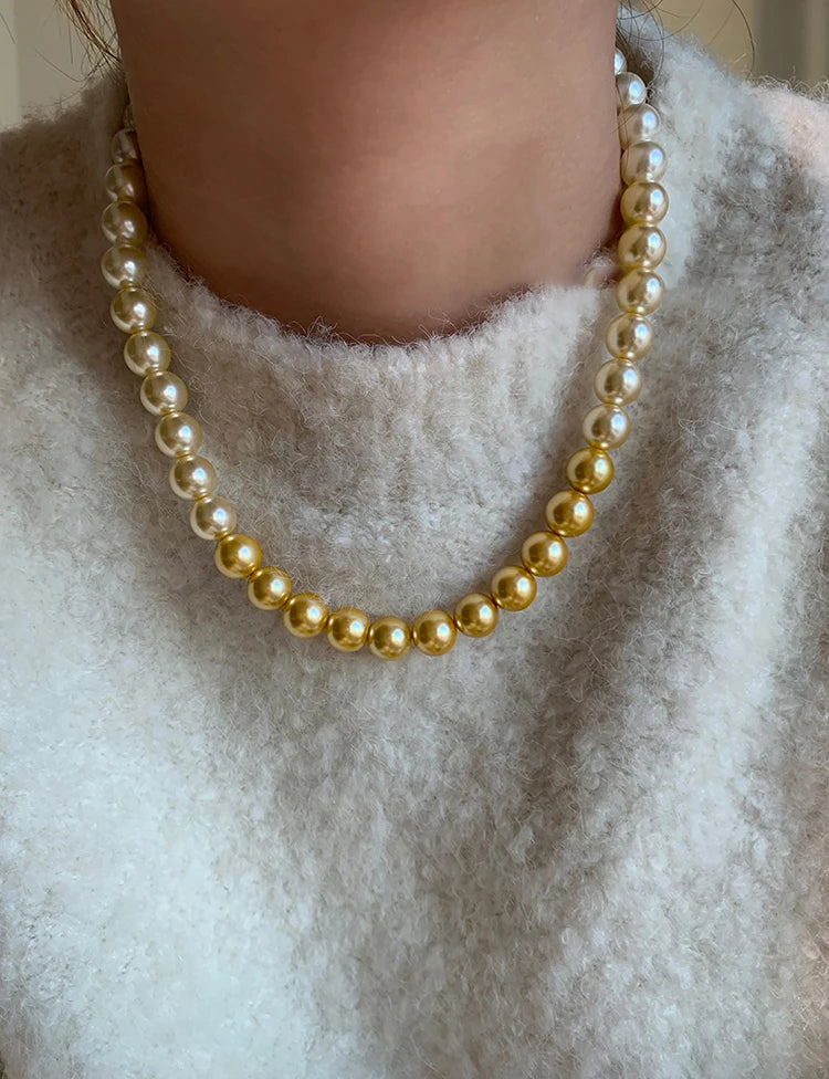 French elegant white gradient champagne pearl bead necklace for women's luxury accessories collarbone chain 2024 fashion jewelry