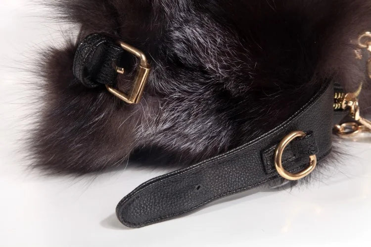 Real Fur Women Handbags Women Luxury Fox Fur Bag Fashion Female Furry Handbag Real Leather Evening Bag Natural Fur Shoulder Bag