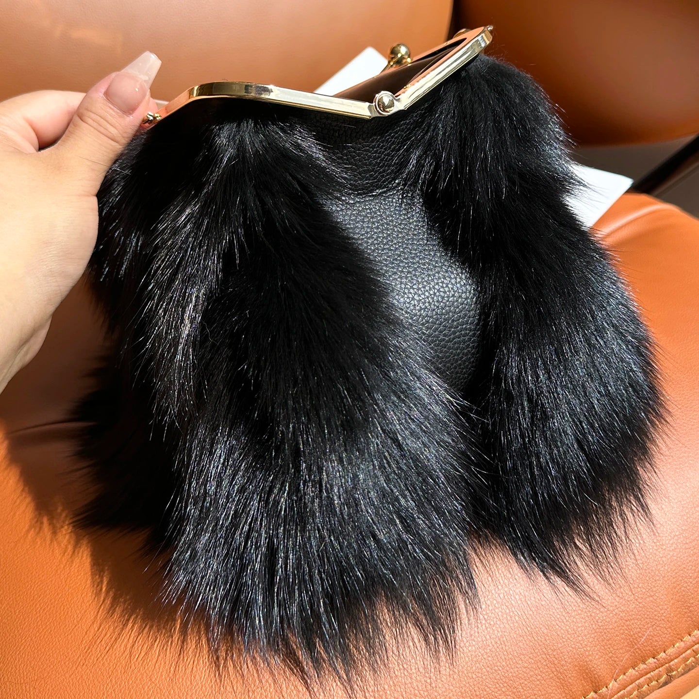 Real Fur Women Handbags Women Luxury Fox Fur Bag Fashion Female Furry Handbag Real Leather Evening Bag Natural Fur Shoulder Bag