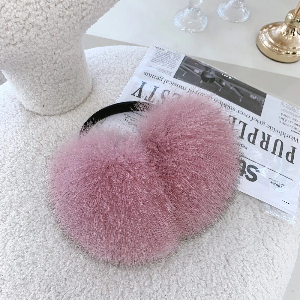 Winter Women Warm Real Fox Fur Earmuffs Girl's Earlap Ultra Large Ladies Plush Earmuff Luxury Ladies Fox Fur Earmuffs