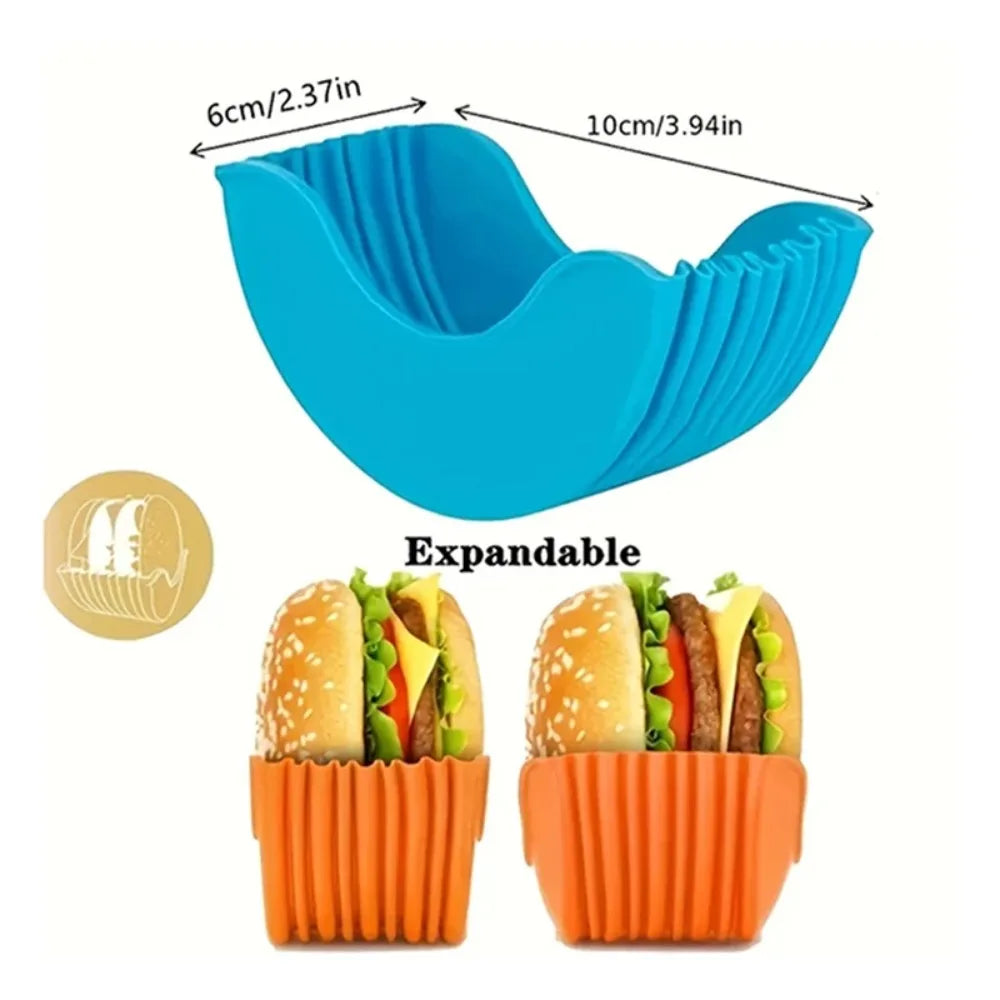 4PCS Adjustable Burger & Sandwich Holders – No-Mess Silicone Grips | The Ultimate Food Hack You’ll Wish You Had Sooner!