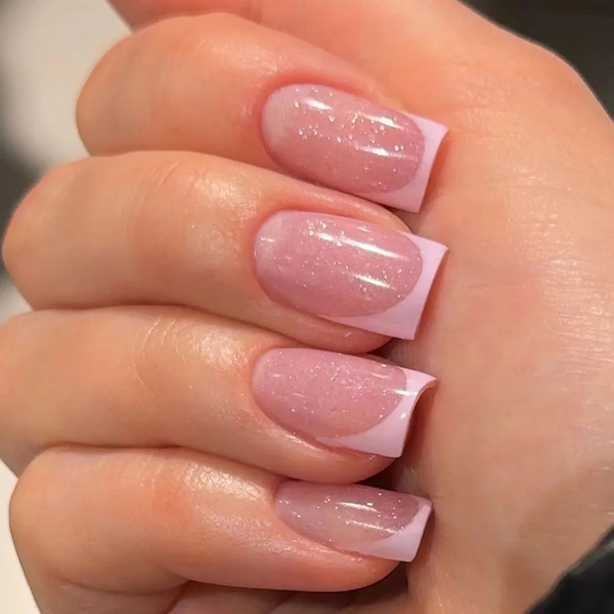 24Pcs French Tip Handmade Press On Nails Minimalist Solid Color Fake Nails Medium Square Full Cover Press On Nail Tips With Glue