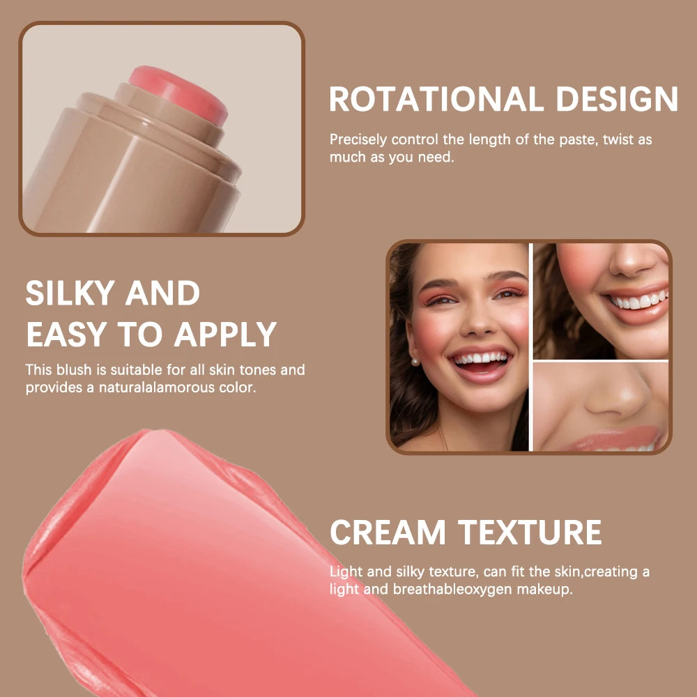 Pink Beauty Multi-use Blush Stick For Lips Cheek Long-lasting Hydrating Highlights Brighten Soft Natural Flush Cream Blush Stick