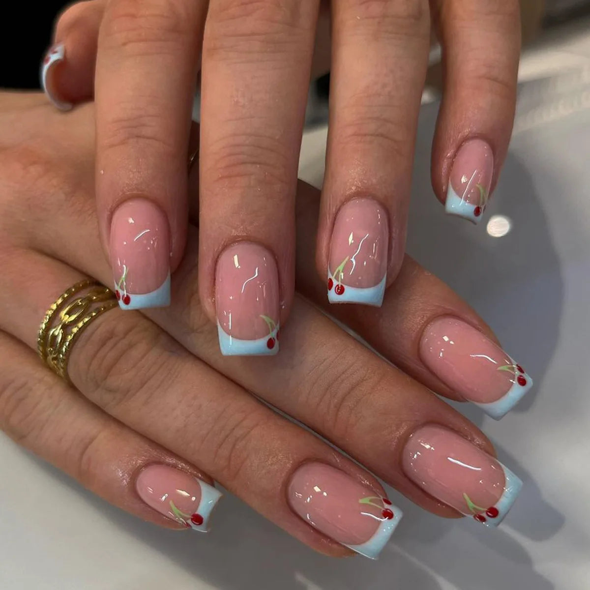 24Pcs French Tip Handmade Press On Nails Minimalist Solid Color Fake Nails Medium Square Full Cover Press On Nail Tips With Glue