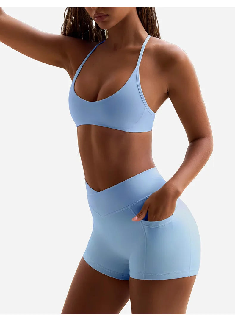 Yoga Set 2PCS Sportswear Workout Clothes Women Tracksuit Gym Legging Fitness Bra High Waist Shorts Sports Suits Athletic Wear