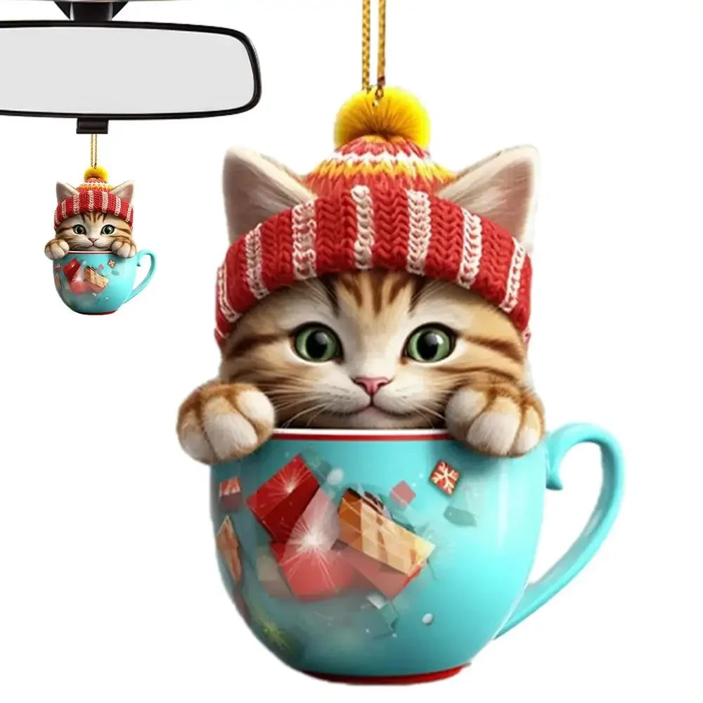 Christmas Tree Cat Pendant - Acrylic Fun Christmas Decorations Party Supplies